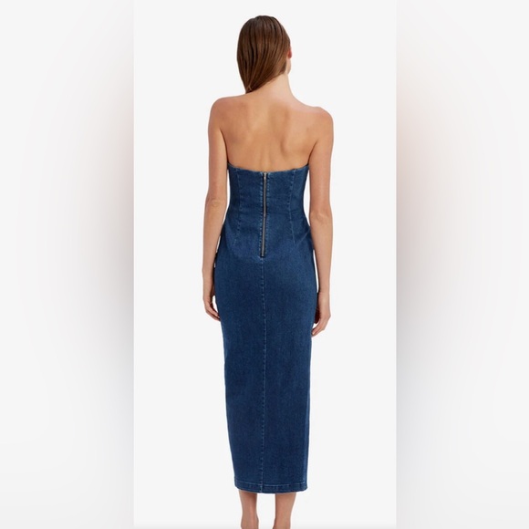 Bardot Eleni Strapless Denim Midi Dress – Dark Wash, Size 6 NWOT - Picture 2 of 12